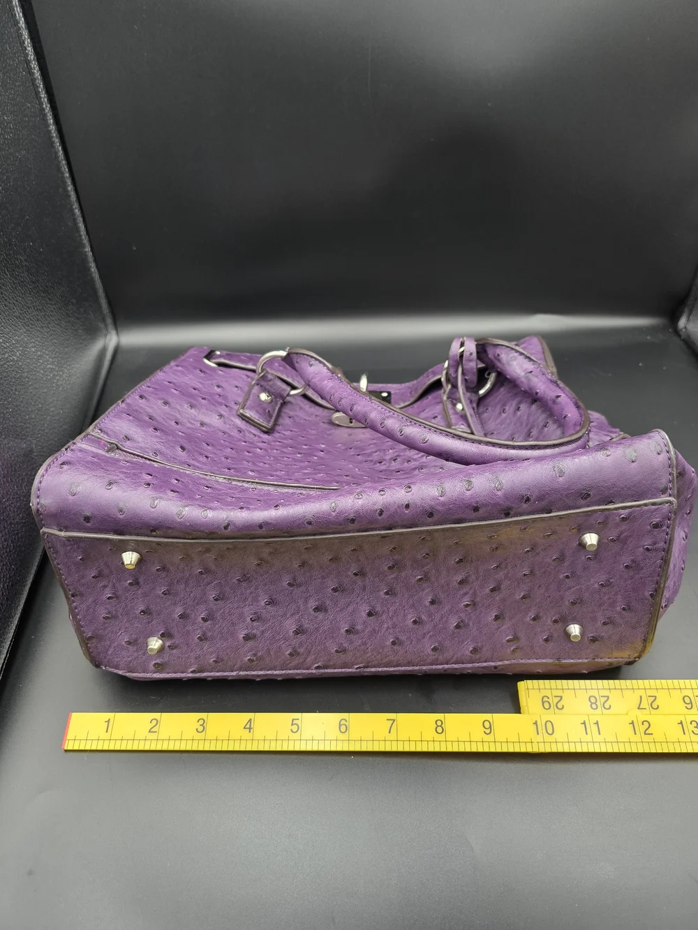 Purple Ostrich-Texture Satchel Handbag with Lock Detail